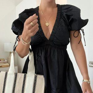 Abercrombie & Fitch Poplin Puff Sleeve Babydoll Mini Dress